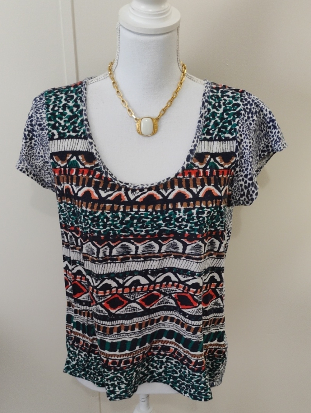Lucky Brand Multicolor Patterned Scoop Neck Women's Top